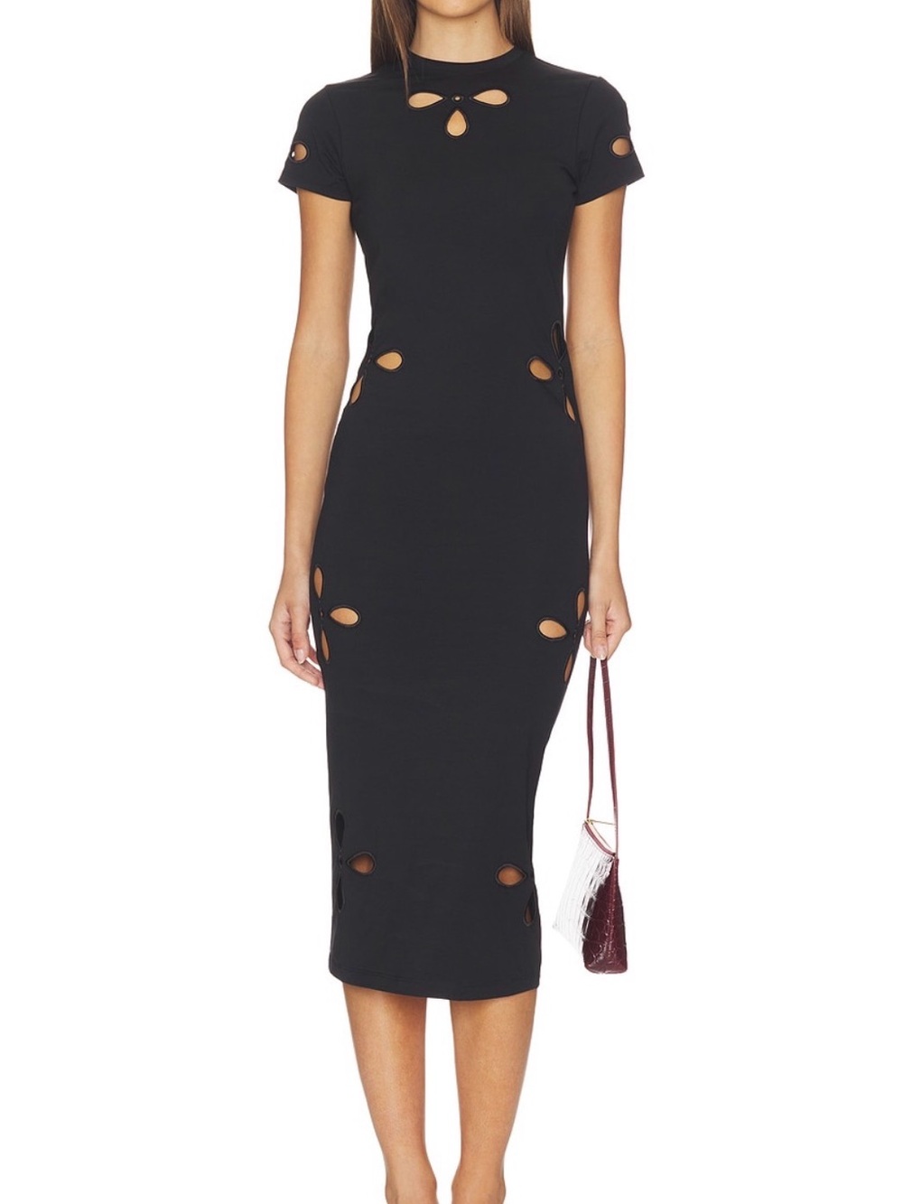 Super Stretch Eyelet Midi Dress in Black